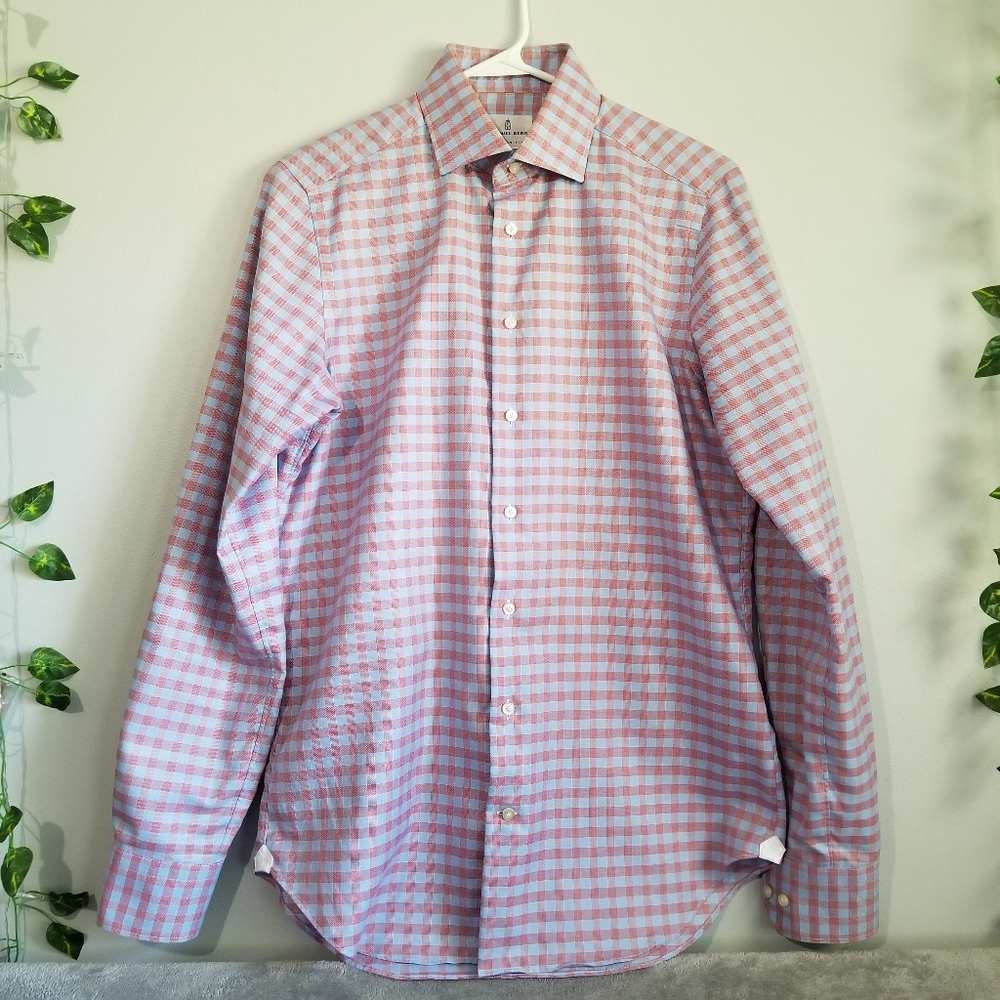 Emanuel Berg Modern Fit Checkered 15" Cotton SM Long Sleeve Shirt Button Up